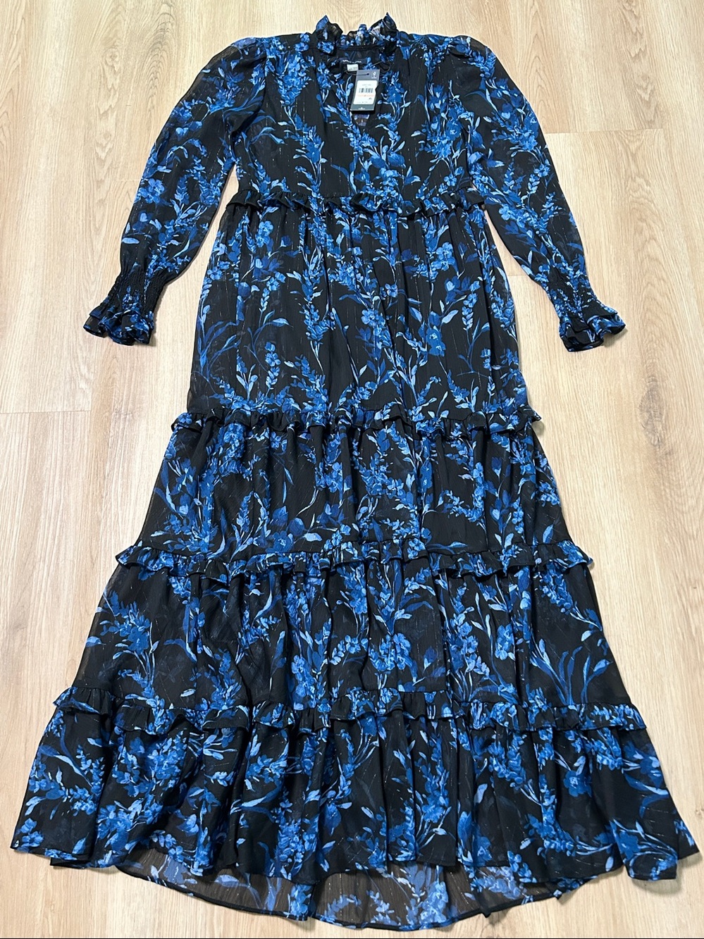 Tommy Hilfiger Women Smocked Neck and Cuffs Long Sleeves Maxi Dress. Size 2. New - Picture 3 of 17